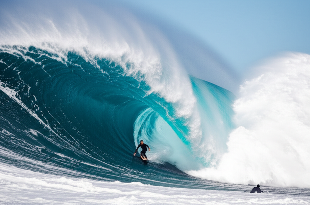 maverick surf - The sheer volume of water in a Mavericks wave as it pitches and breaks demonstrating its immense p