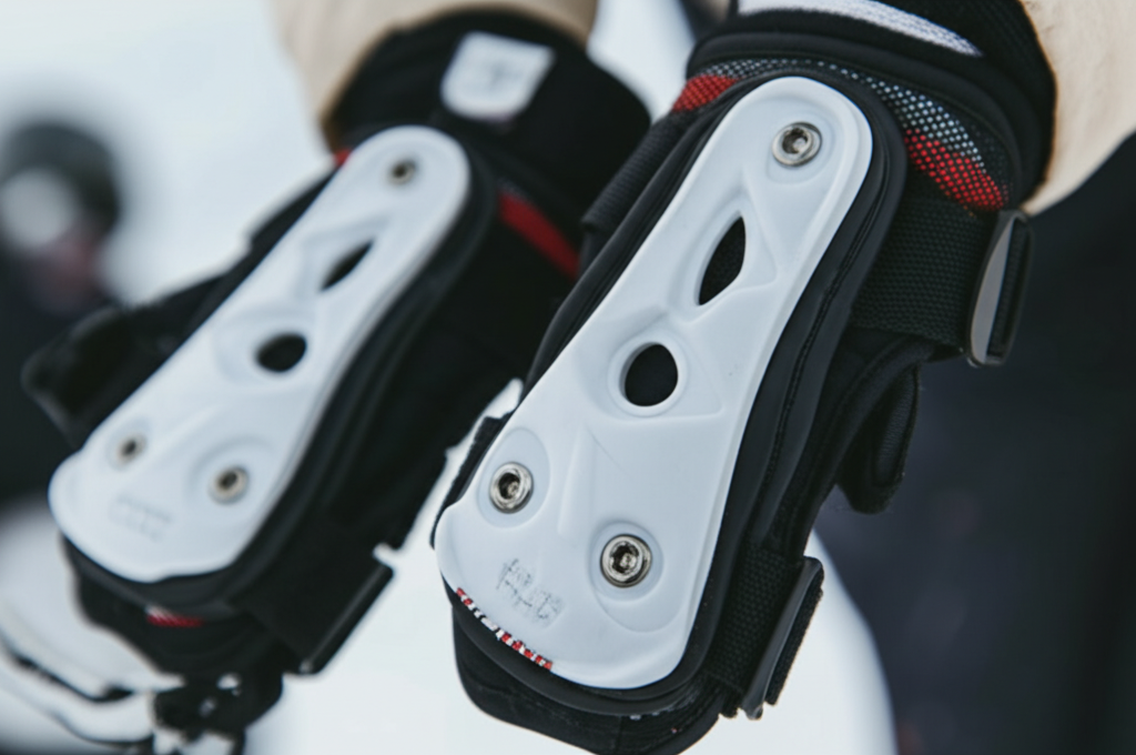 best snowboard wrist guards - A close-up shot of a pair of snowboard wrist guard