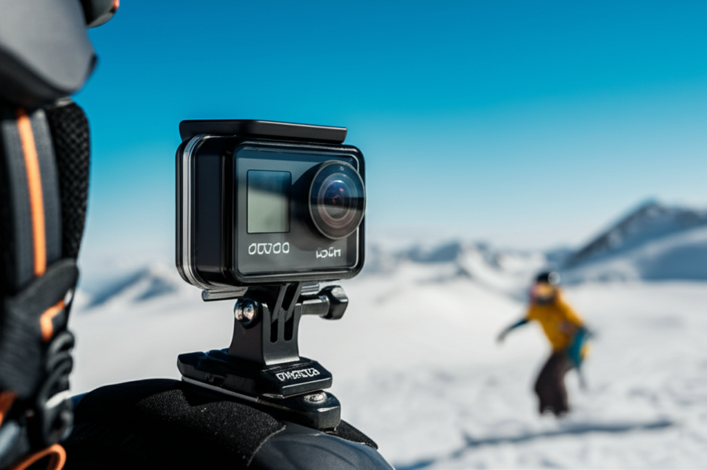 best 360 camera for snowboarding - Image Description: A close-up of a rugged 360 came
