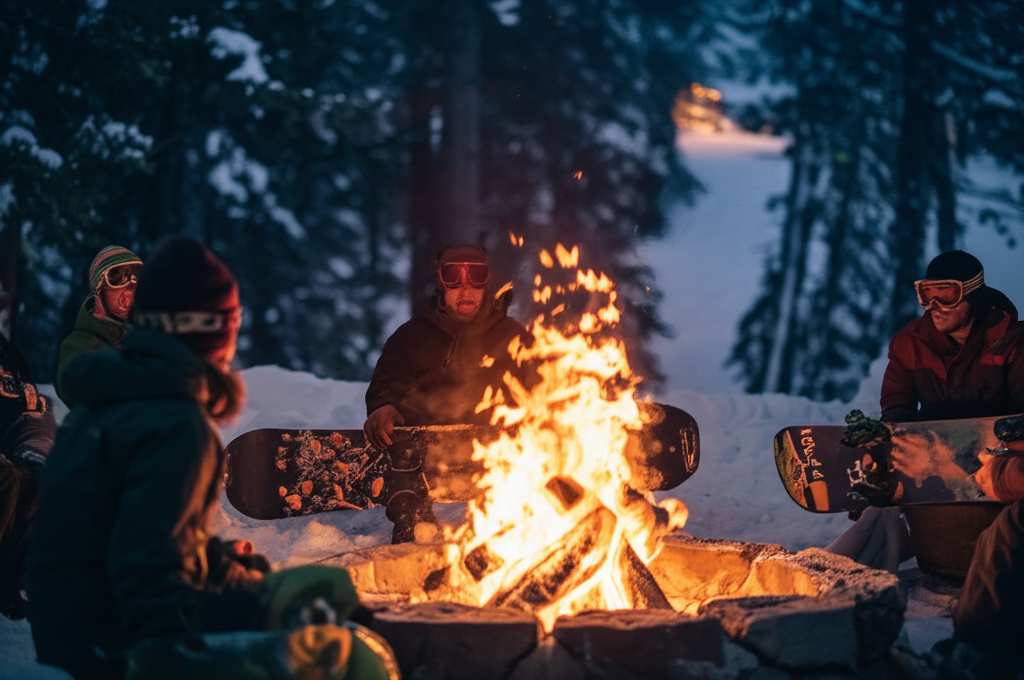 best snowboarding in vermont - Image description: A group of snowboarders enjoys 
