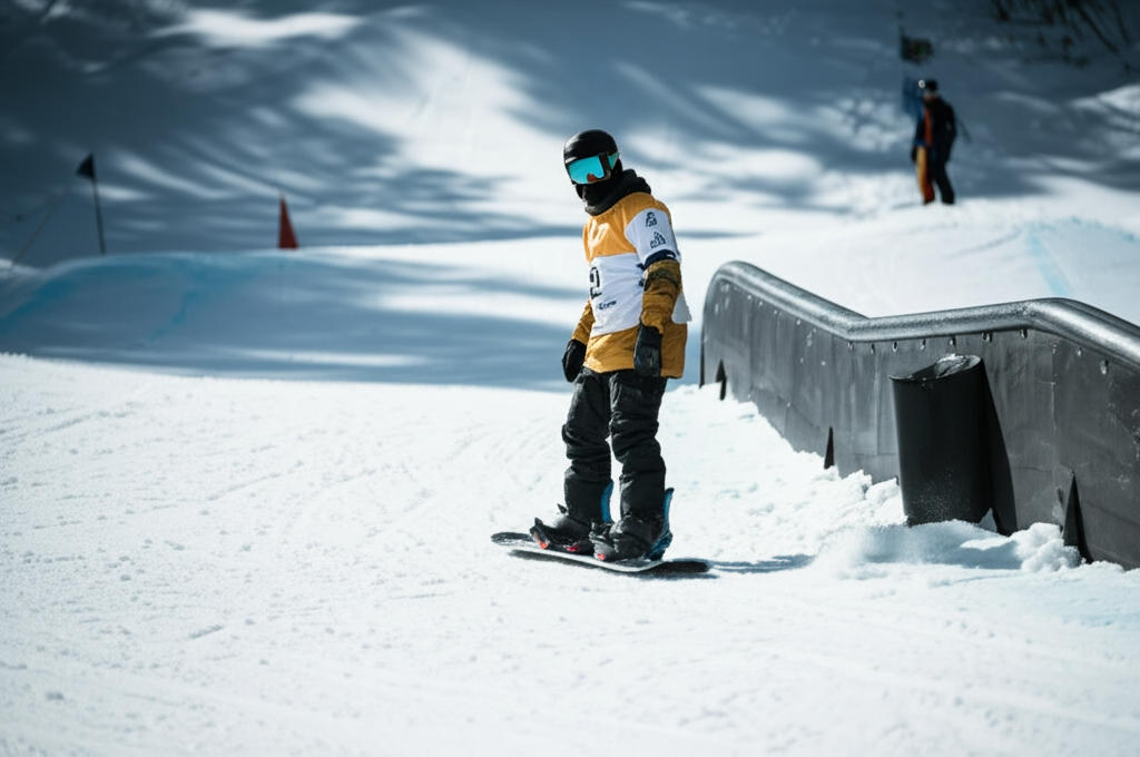 best banked slalom snowboard - A snowboarder standing at the top of a banked slal