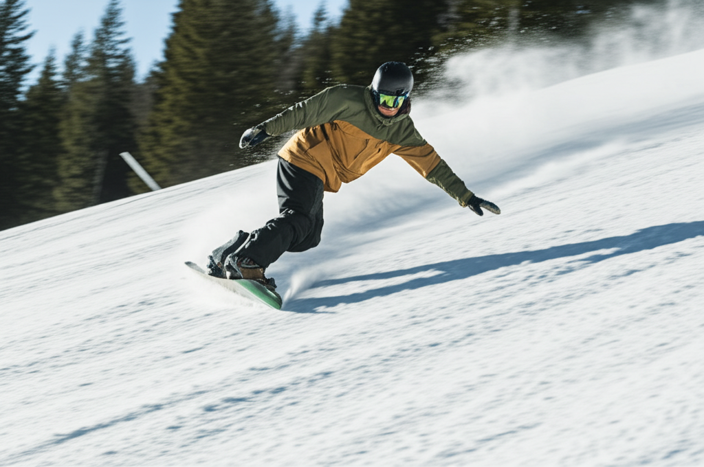 best snowboard size for 5'10 - A snowboarder carving a clean turn on a groomed sl