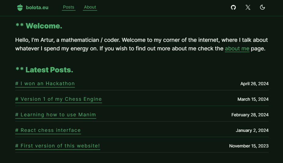 Screenshot of the second version of this website.