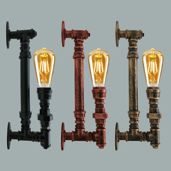 Rustic Red Steel Pipe Wall Lamp: A Vintage Industrial Masterpiece"