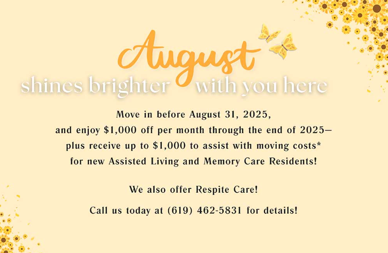 $1000 Off For New Assisted Living & Memory Care Residents