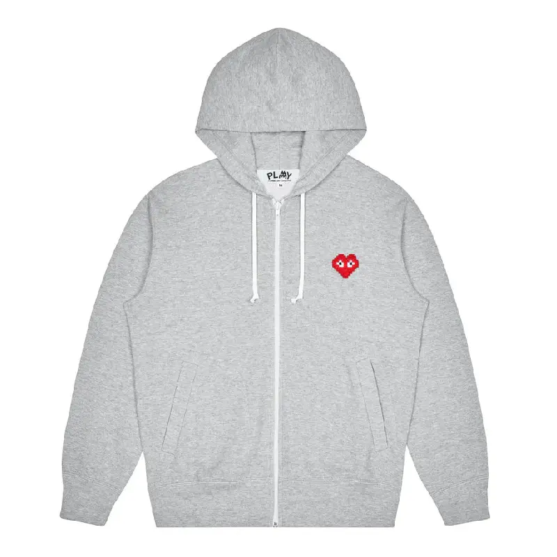 CDG PLAY Invaders Zip Hoodie – Grey Premium Designer