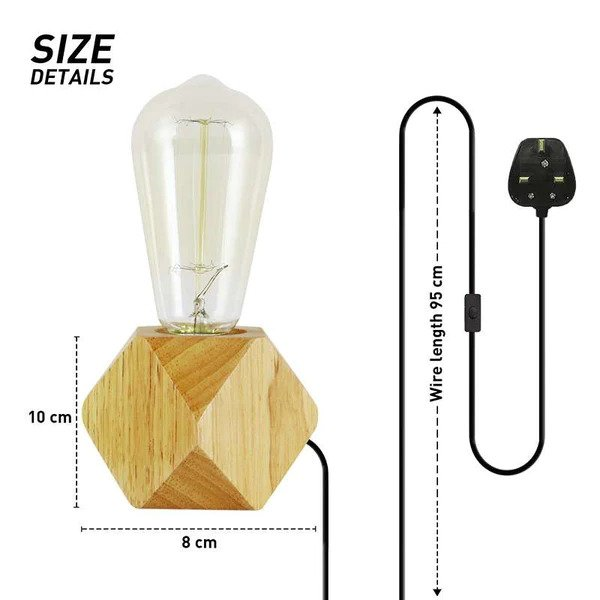 Solid Wood Table Lamp Base E27 220V Wooden 3 Pin Plug In Light with ON/OFF Switch
