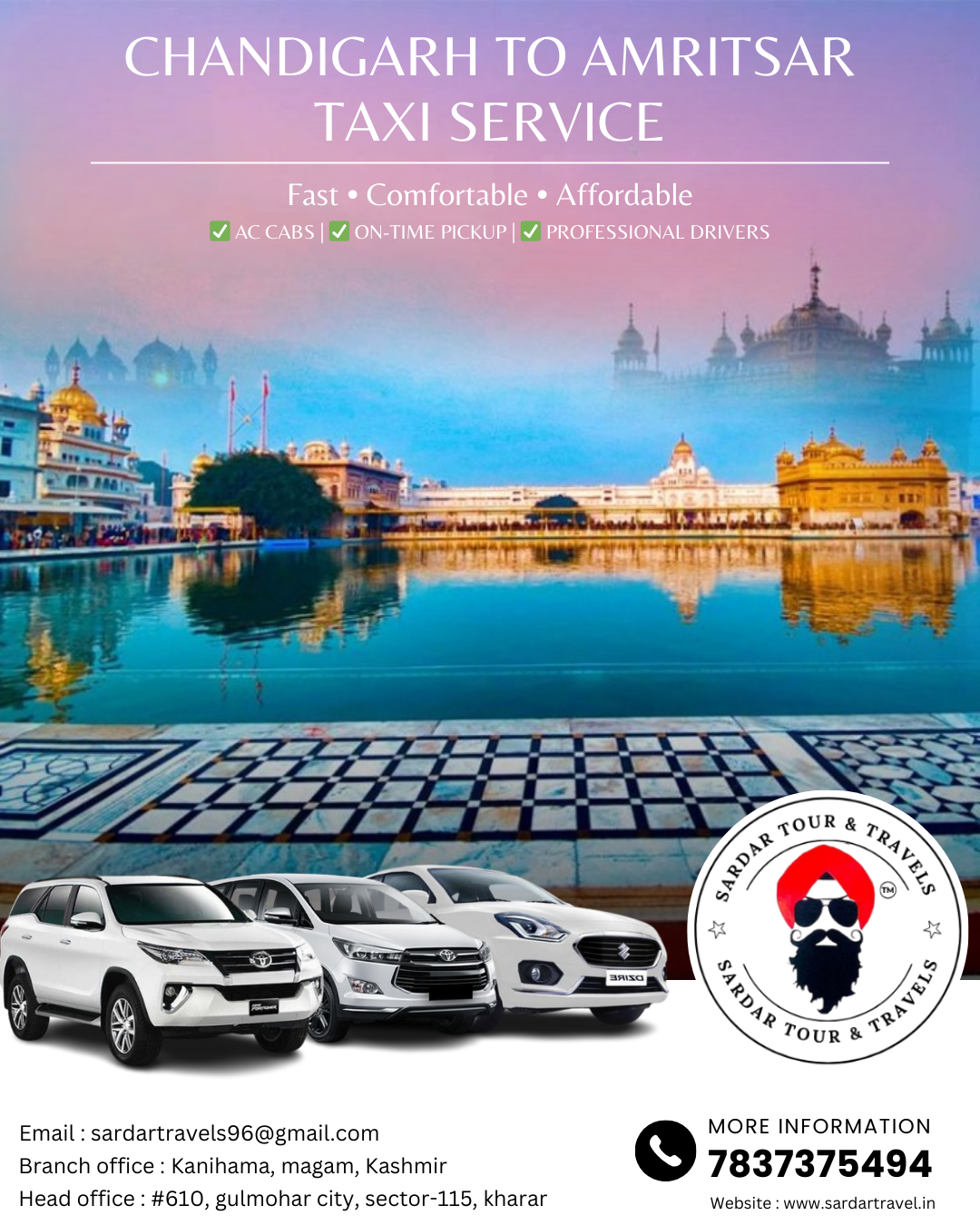 Best Chandigarh to Amritsar Cab Service
