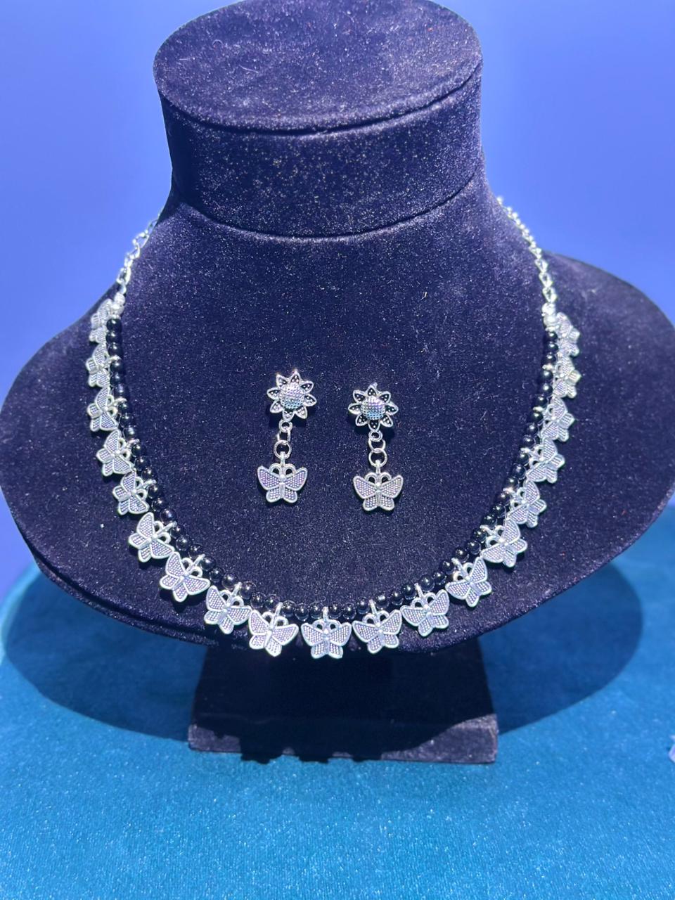 Elegant Silver Butterfly Necklace set