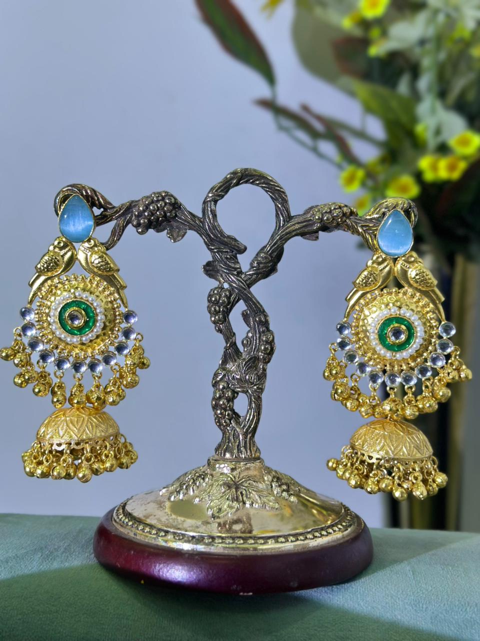 Gold-toned Parrot Jhumka Earrings 
