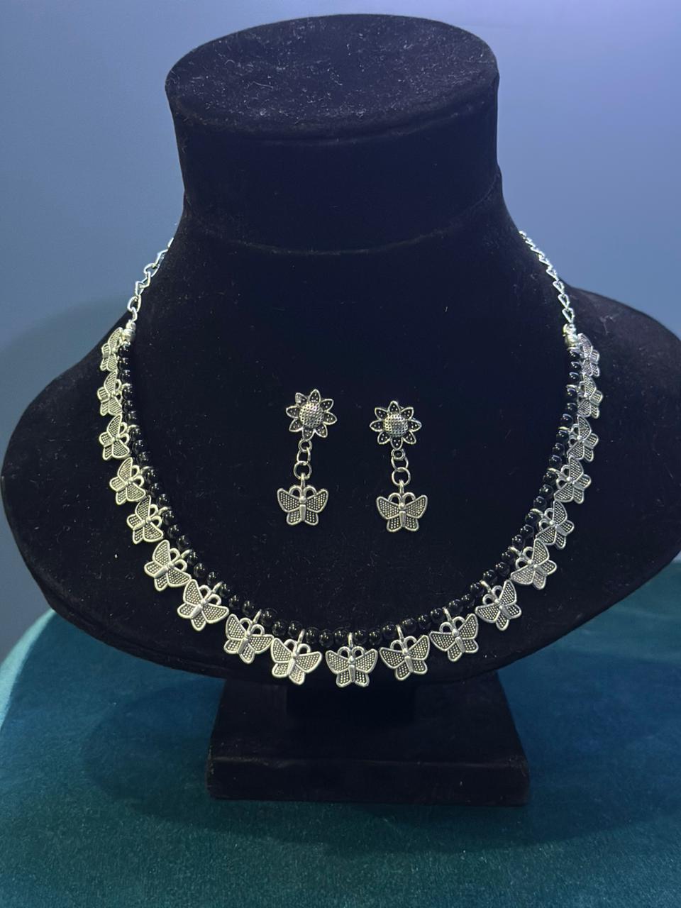 Elegant Silver Butterfly Necklace set