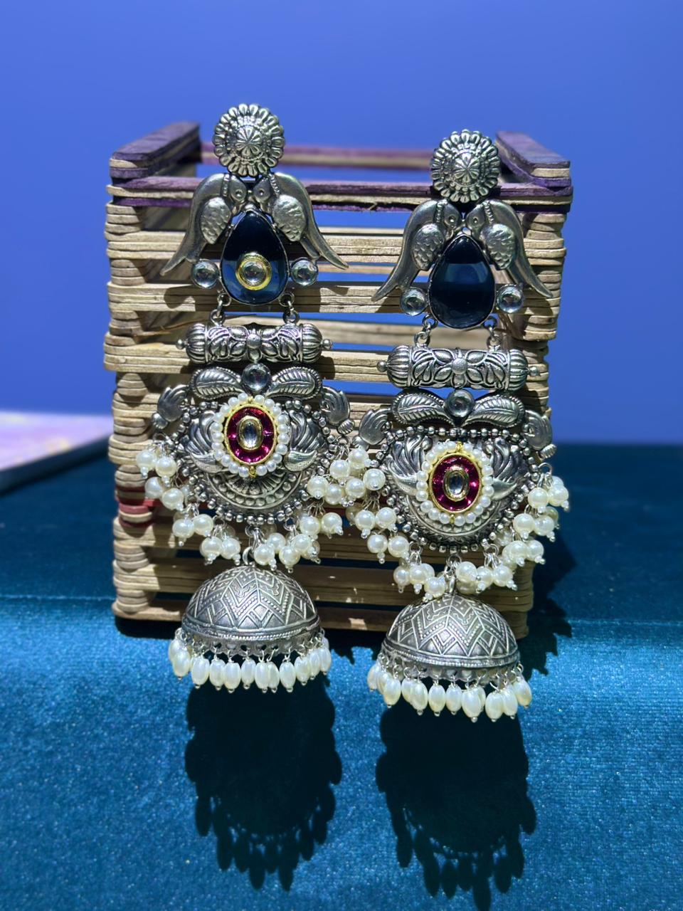 Silver-Plated Swan Jhumka Earrings