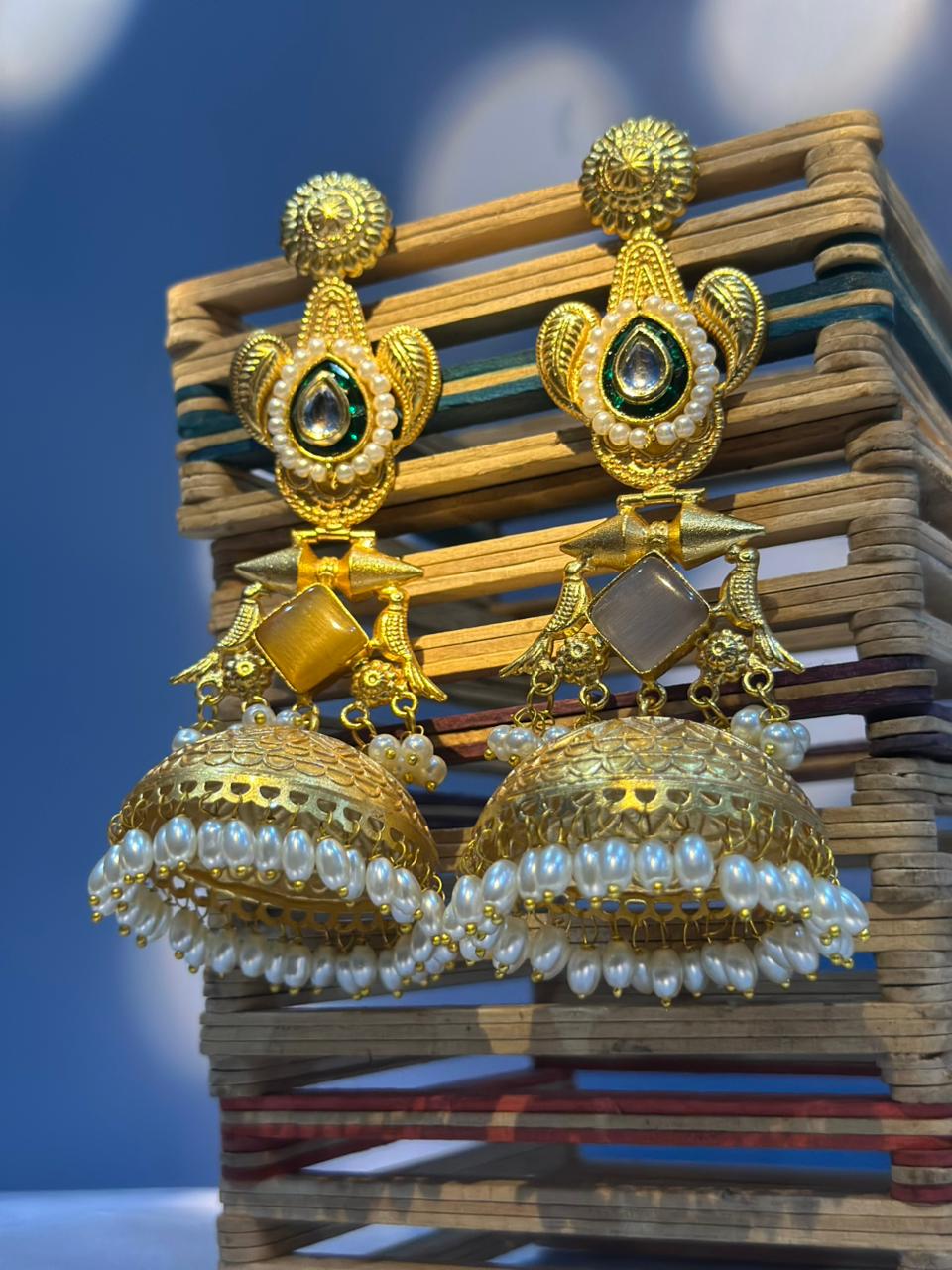 Antique Gold-Plated Jhumka Earrings