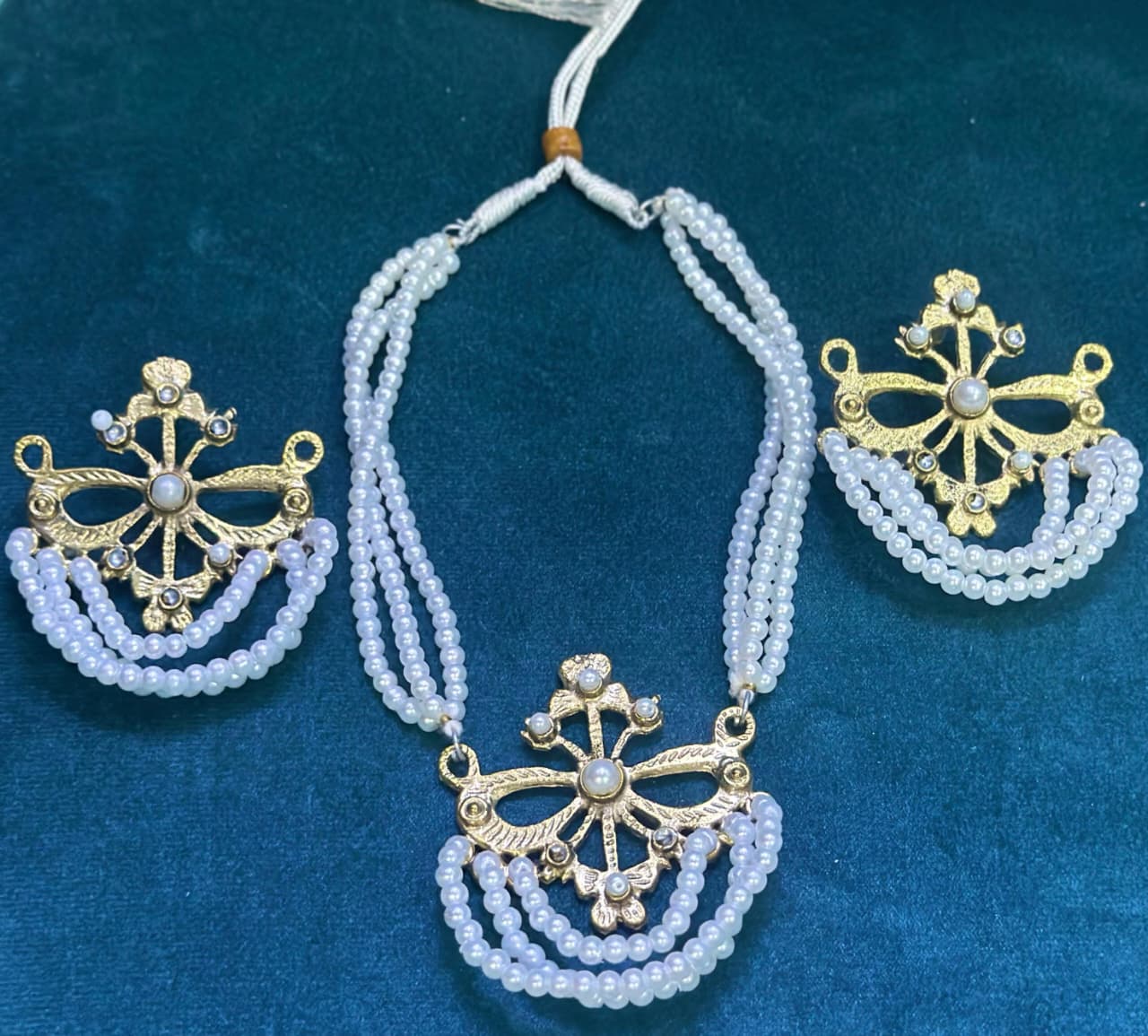 Multi-Strand Pearl & Gold-Toned Pendant Set