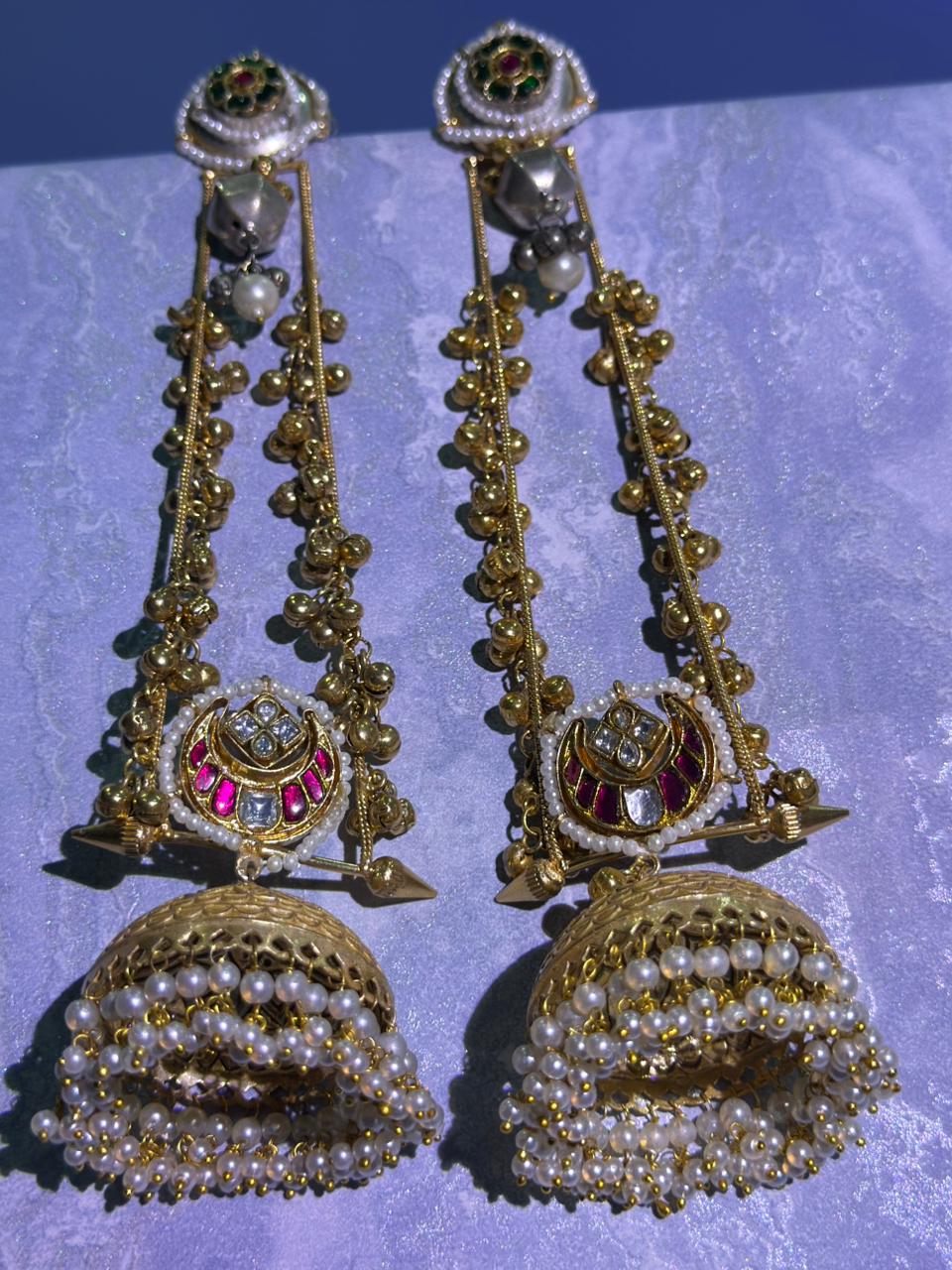 Long, handcrafted Kashmiri Jhumka Earrings