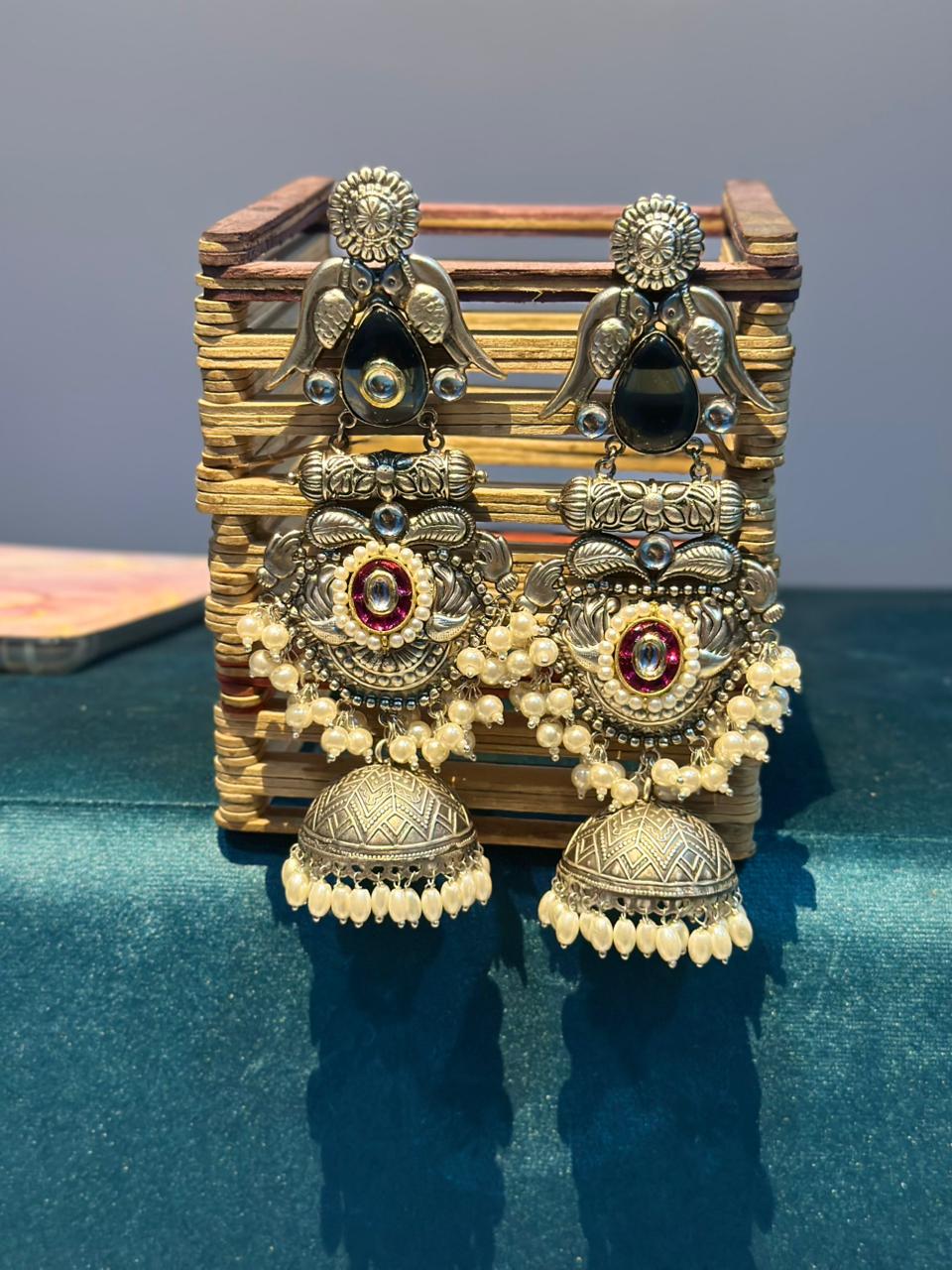 Silver-Plated Swan Jhumka Earrings