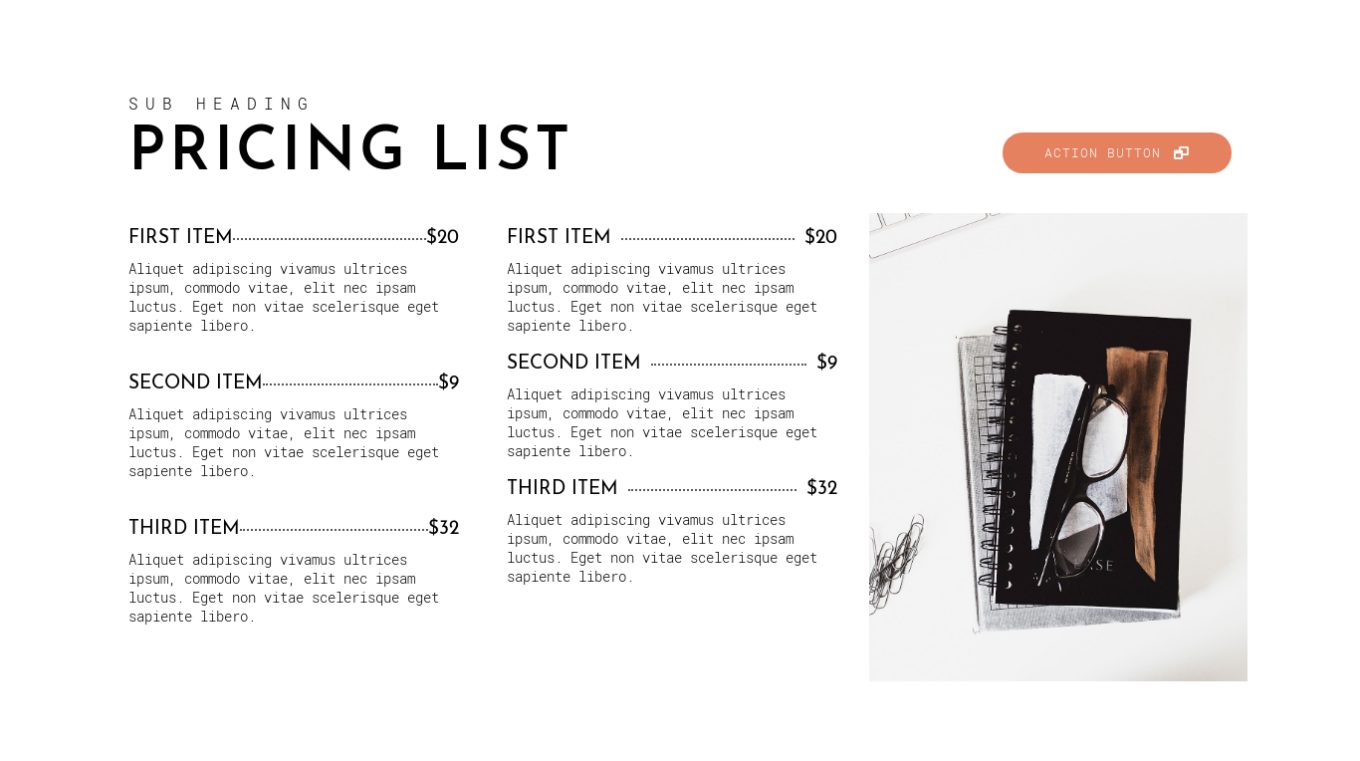 Pricing Menu 7