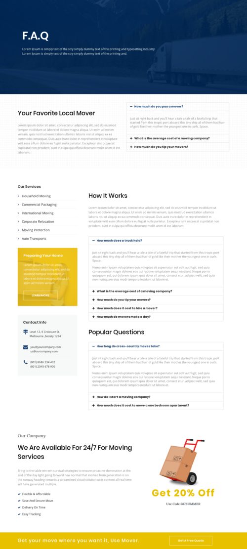 Moving Company - FAQ