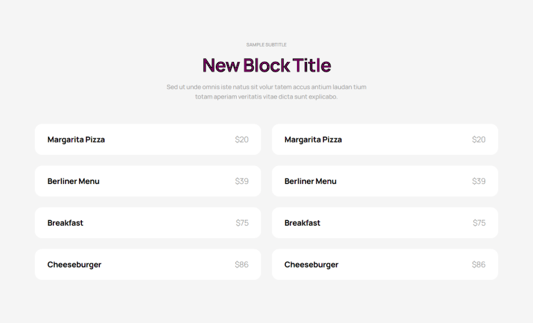 Pricing Menu c809