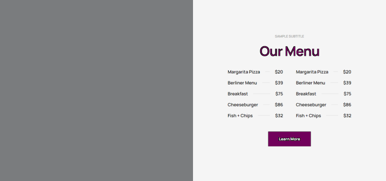 Pricing Menu c806