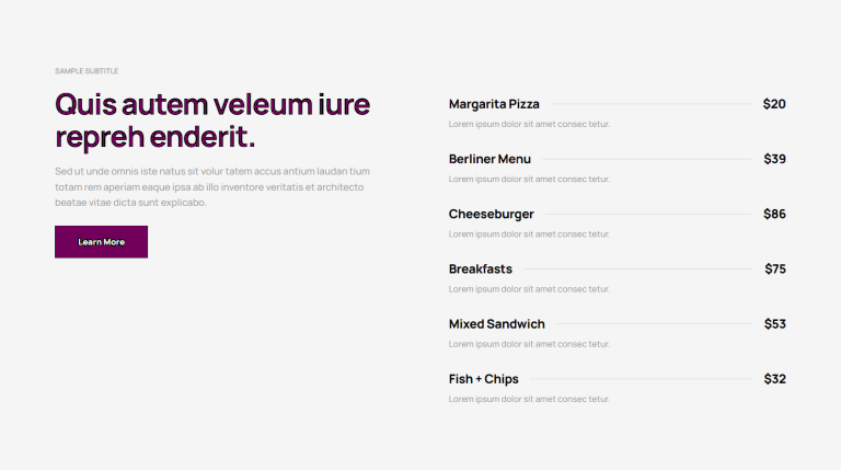 Pricing Menu c811
