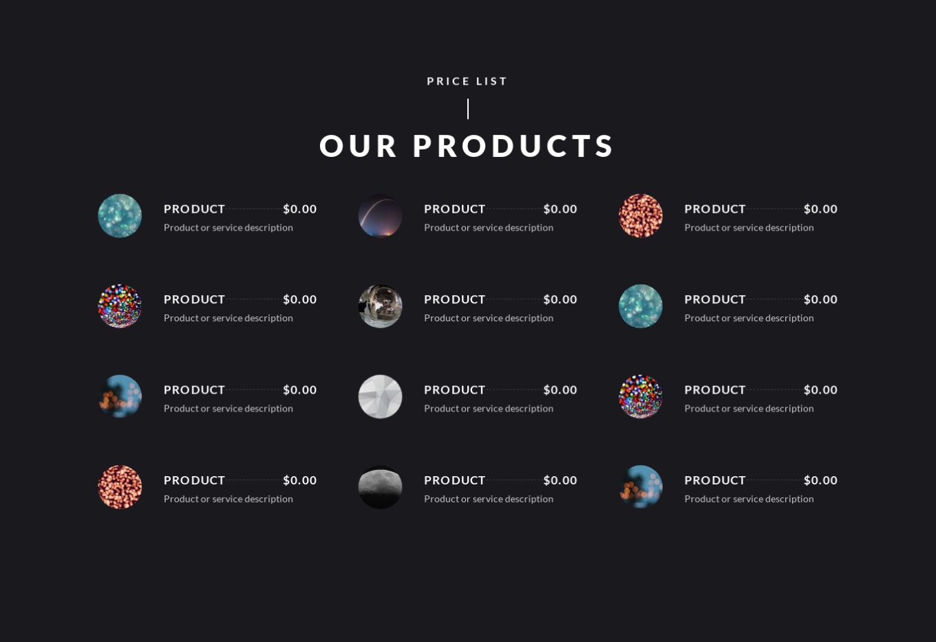 Pricing Menu 11