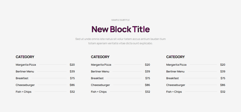 Pricing Menu c812