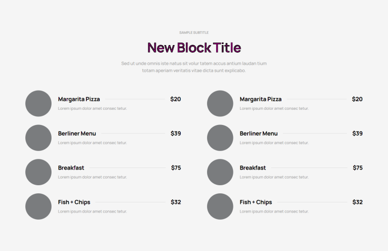 Pricing Menu c774