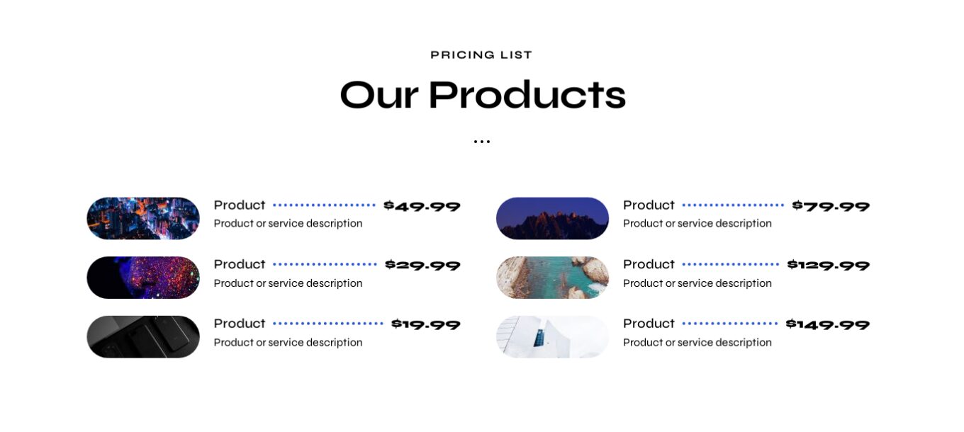 Pricing Menu 14