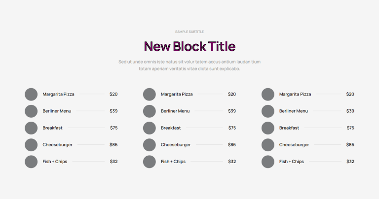 Pricing Menu c813