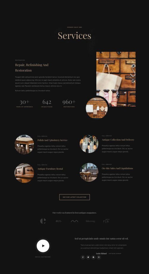 Elementor kit -Antique Furniture - Services