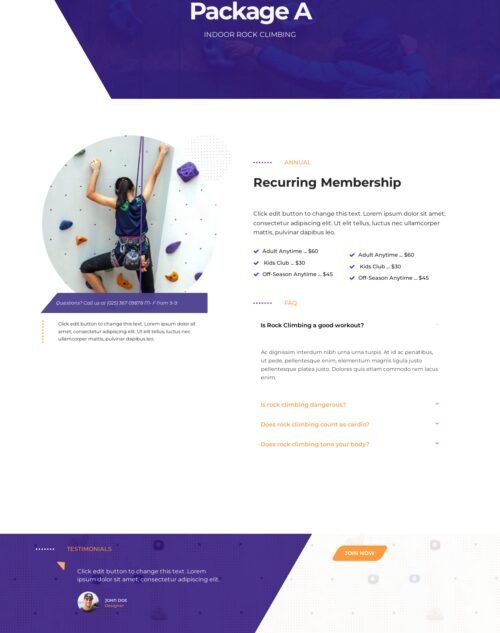 Indoor Rock Climbing Package Details