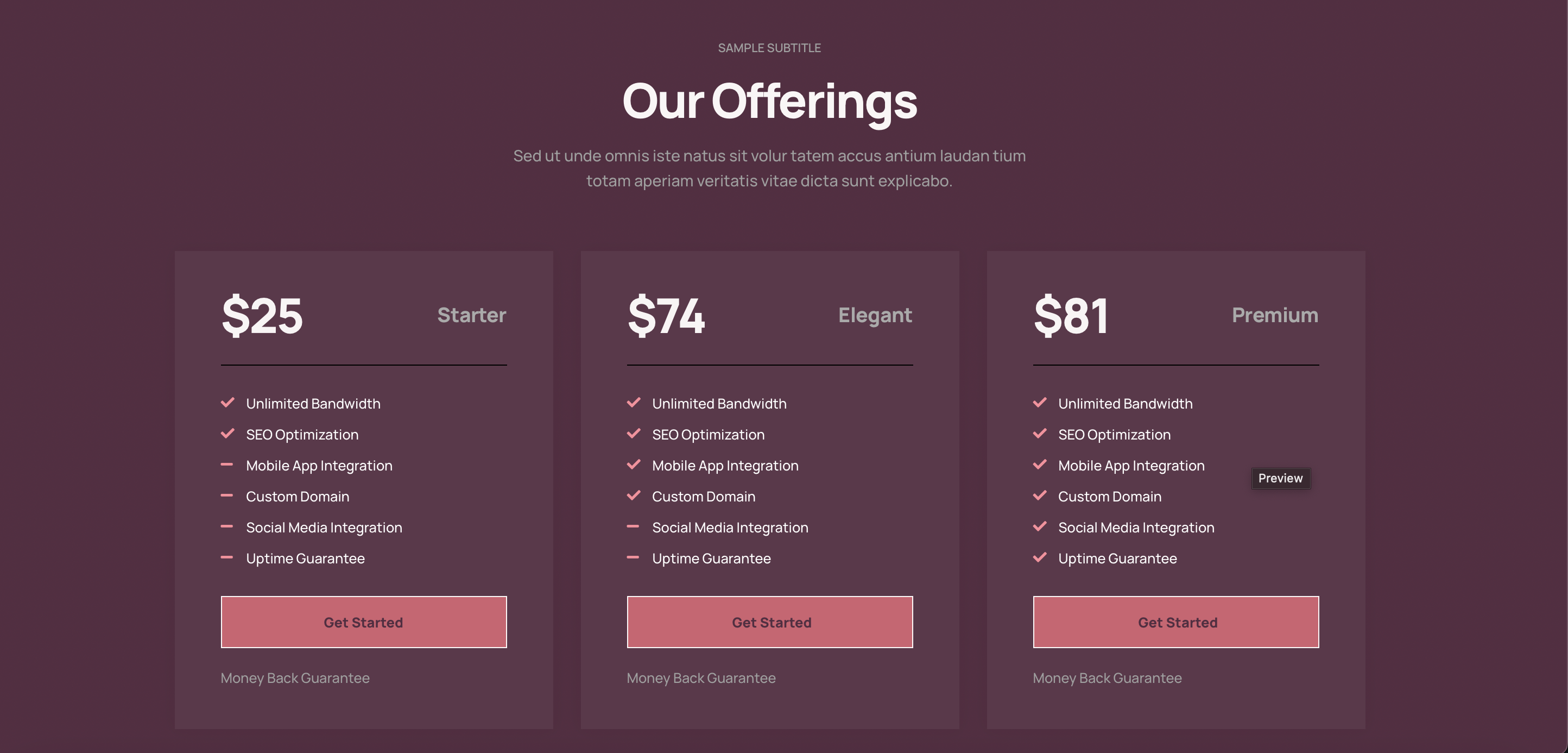Pricing Table - 1889