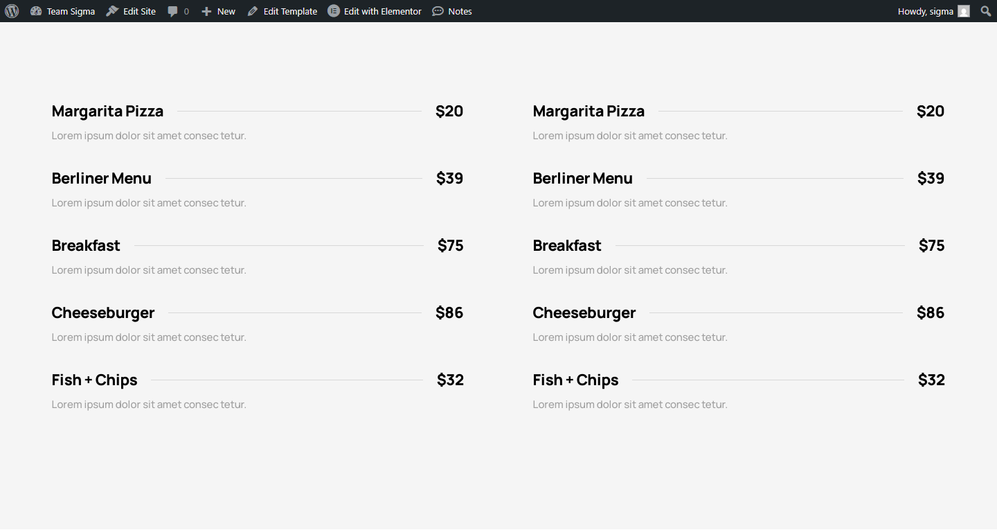 Price Menu c3083