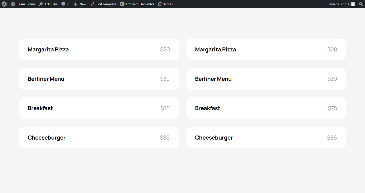 Price Menu c3096