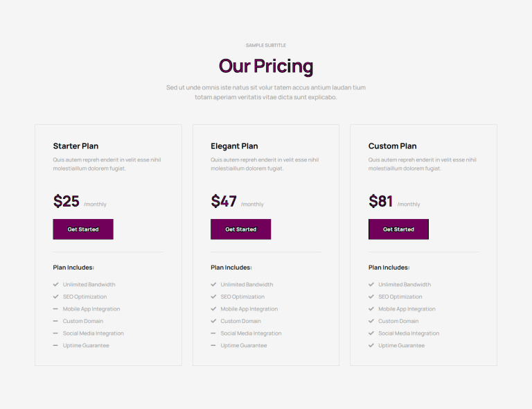 Pricing Table - c1886
