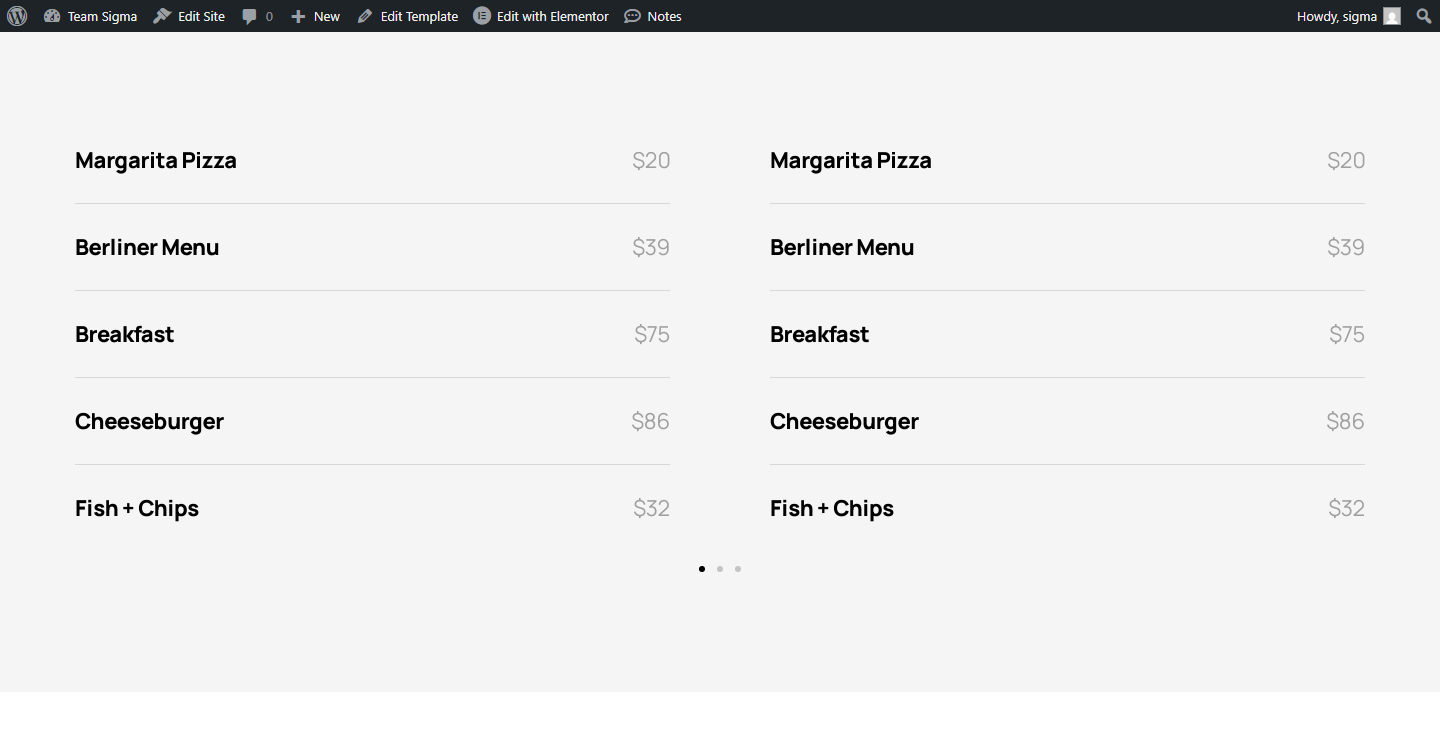 Price Menu c3091