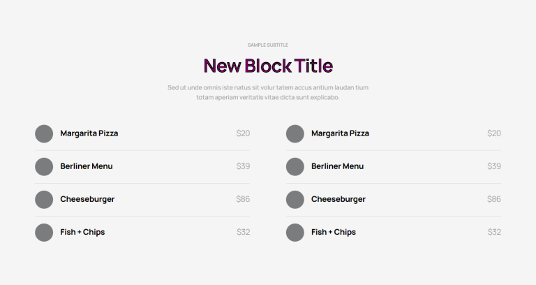 Pricing Menu c804