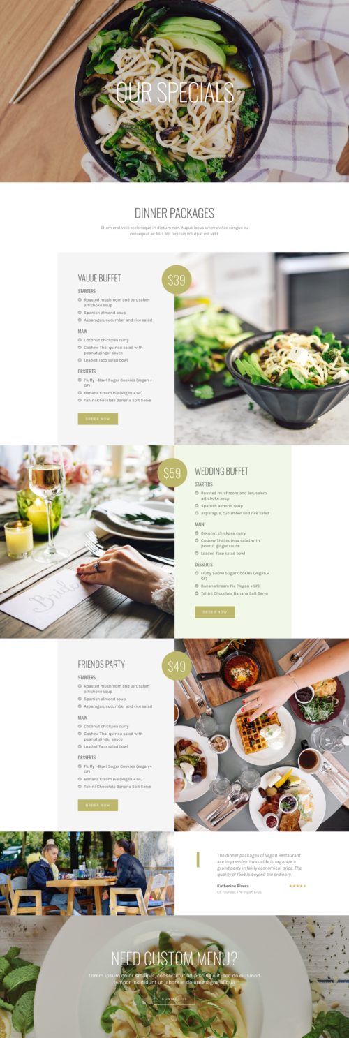 Vegan Restaurant - Specials