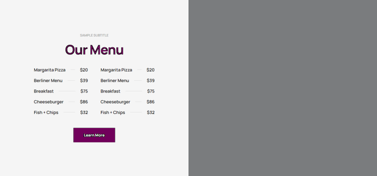 Pricing Menu c805