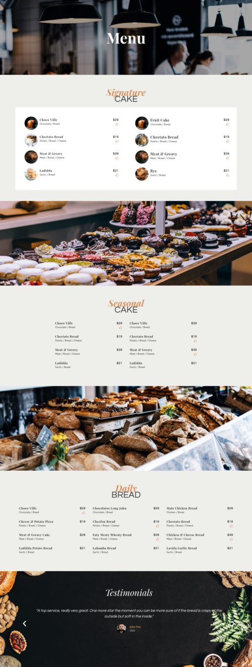 Bakery - Menu