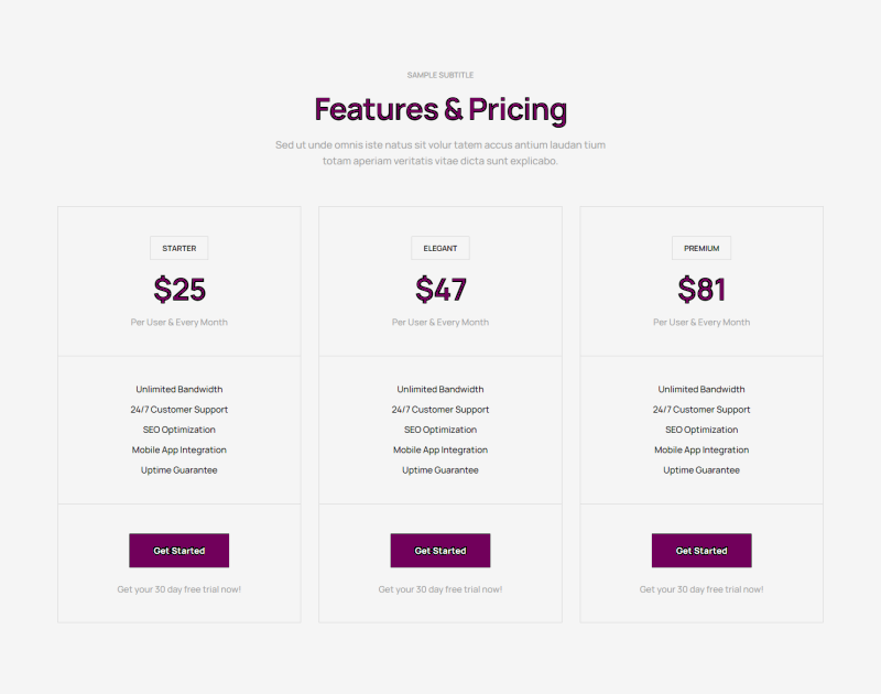 Pricing Table - c1880