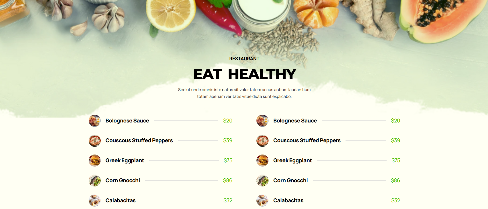 Pricing Menu 778
