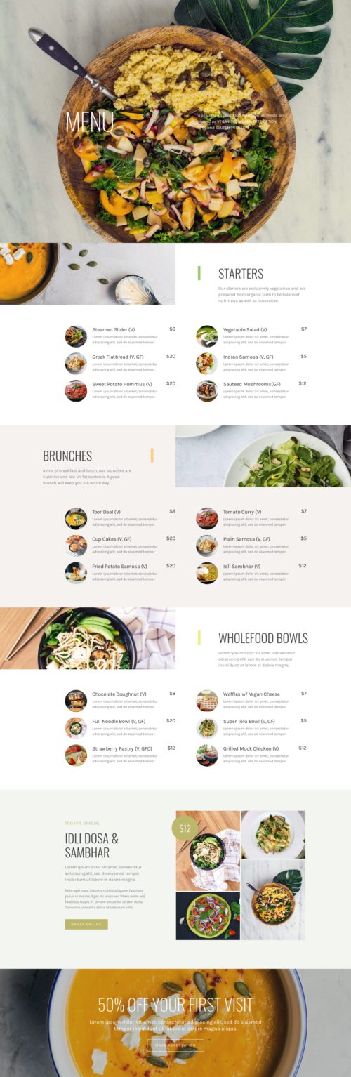 Vegan Restaurant - Menu 1
