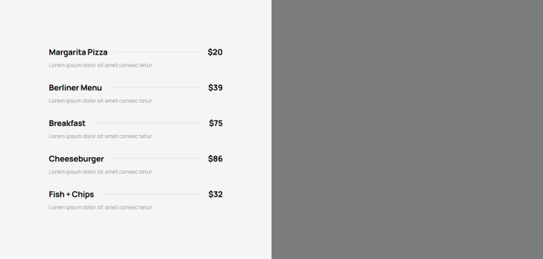 Pricing Menu c769