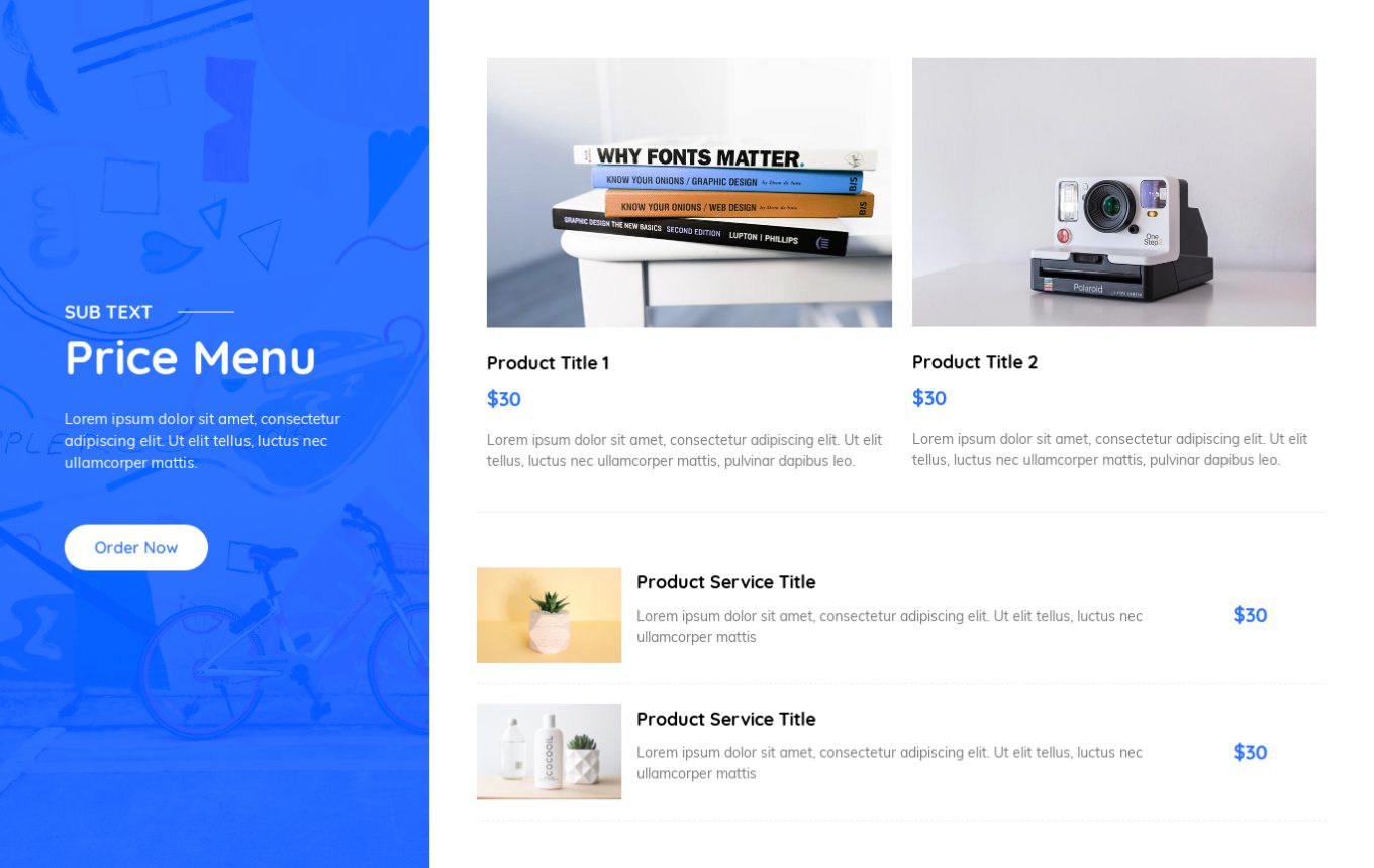 Pricing Menu 6