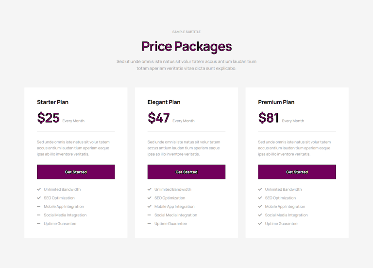 Pricing Table - c1895
