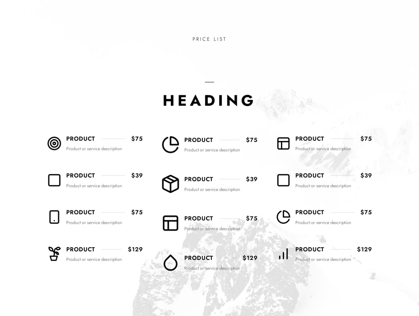 Pricing Menu 12