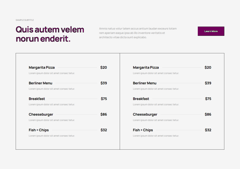 Pricing Menu c814