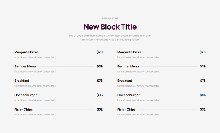 Pricing Menu c773